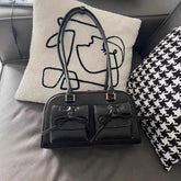 Pink Elegant Womens Shoulder Bag Plaid Bow Vintage Leather Cute Leather Handbag Casual Sweet Bow Exquisite New Armpit Bag